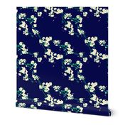 Cherry Blossoms - Navy & Emerald