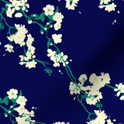 Cherry Blossoms - Navy & Emerald