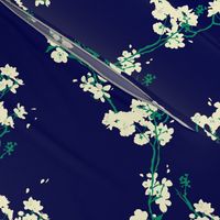 Cherry Blossoms - Navy & Emerald