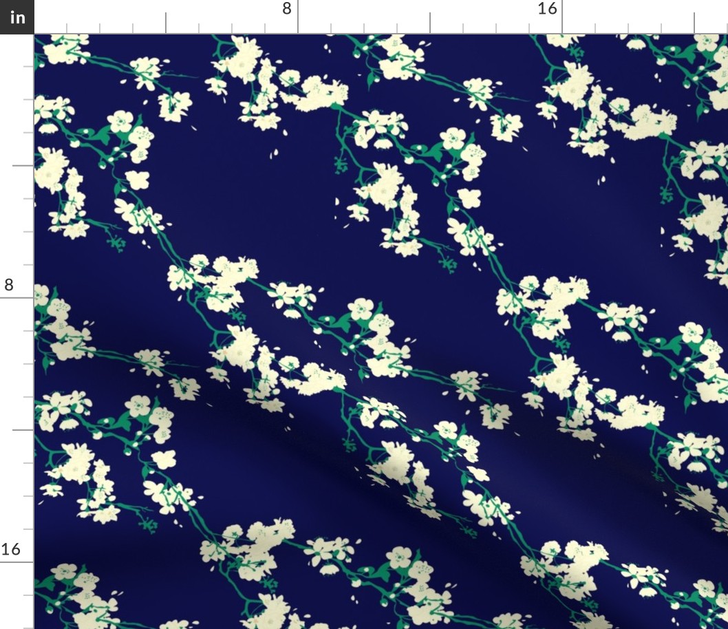 Cherry Blossoms - Navy & Emerald