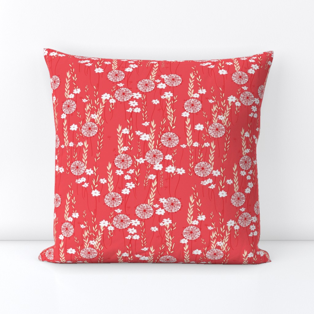 Wildflowers in Red // Meadow of Flowers limited palette original floral repeating pattern by Zoe Charlotte