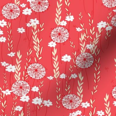 Wildflowers in Red // Meadow of Flowers limited palette original floral repeating pattern by Zoe Charlotte