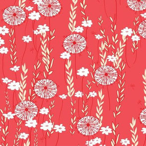 Wildflowers in Red // Meadow of Flowers limited palette original floral repeating pattern by Zoe Charlotte