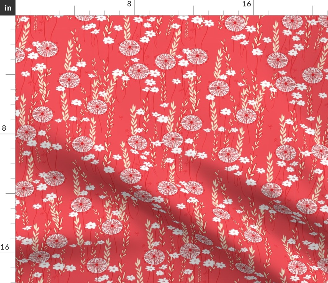 Wildflowers in Red // Meadow of Flowers limited palette original floral repeating pattern by Zoe Charlotte