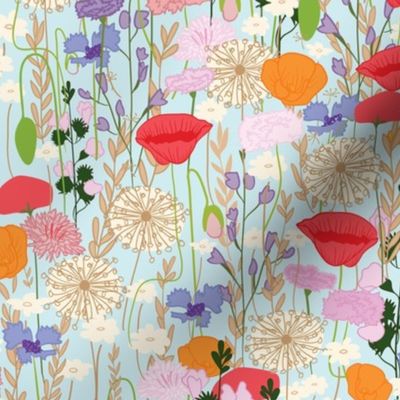 Wildflowers in Pale Blue // Meadow of flowers floral repeating pattern by Zoe Charlotte