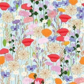 Wildflowers in Pale Blue // Meadow of flowers floral repeating pattern by Zoe Charlotte