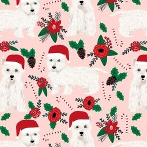 westie poinsettia fabric cute west highland terriers dogs fabric cute pink christmas fabric 