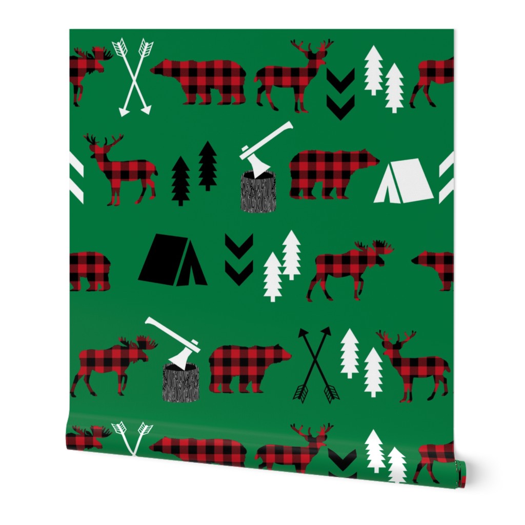 buffalo plaid woodland moose deer bear forest woodland trees camping canada kids