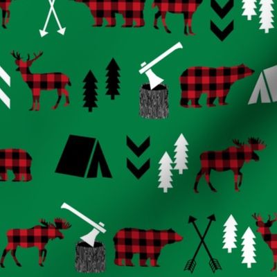 buffalo plaid woodland moose deer bear forest woodland trees camping canada kids