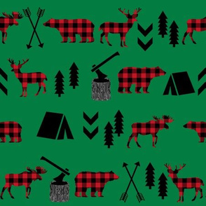 buffalo plaid woodland moose deer bear forest woodland trees camping canada kids red and green plaid