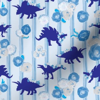 16-05f Large Royal Dinosaur Sky Blue Painted Stripe || Floral Botanical Flower Garland _ Miss Chiff Designs