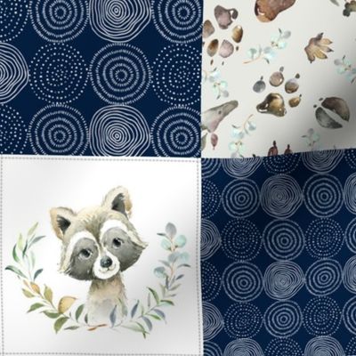 4 1/2" Woodland Animal Tracks Quilt Top, Little Man – Navy + Grey Patchwork Cheater Quilt