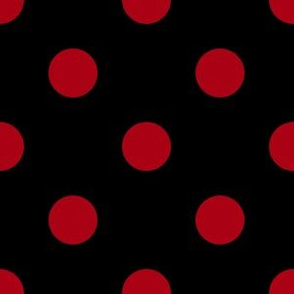 One Inch Dark Red Polka Dots on Black