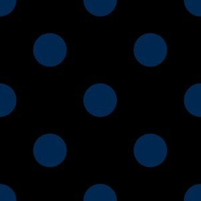 One Inch Navy Blue Polka Dots on Black