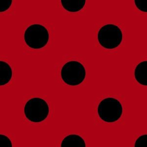 One Inch Black Polka Dots on Dark Red