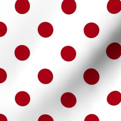 One Inch Dark Red Polka Dots on White