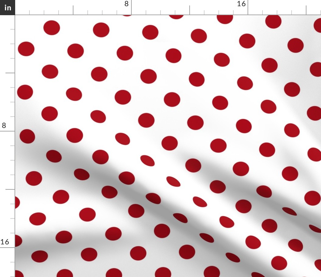 One Inch Dark Red Polka Dots on White