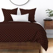 One Inch Black Polka Dots on Brown