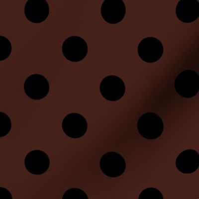 One Inch Black Polka Dots on Brown