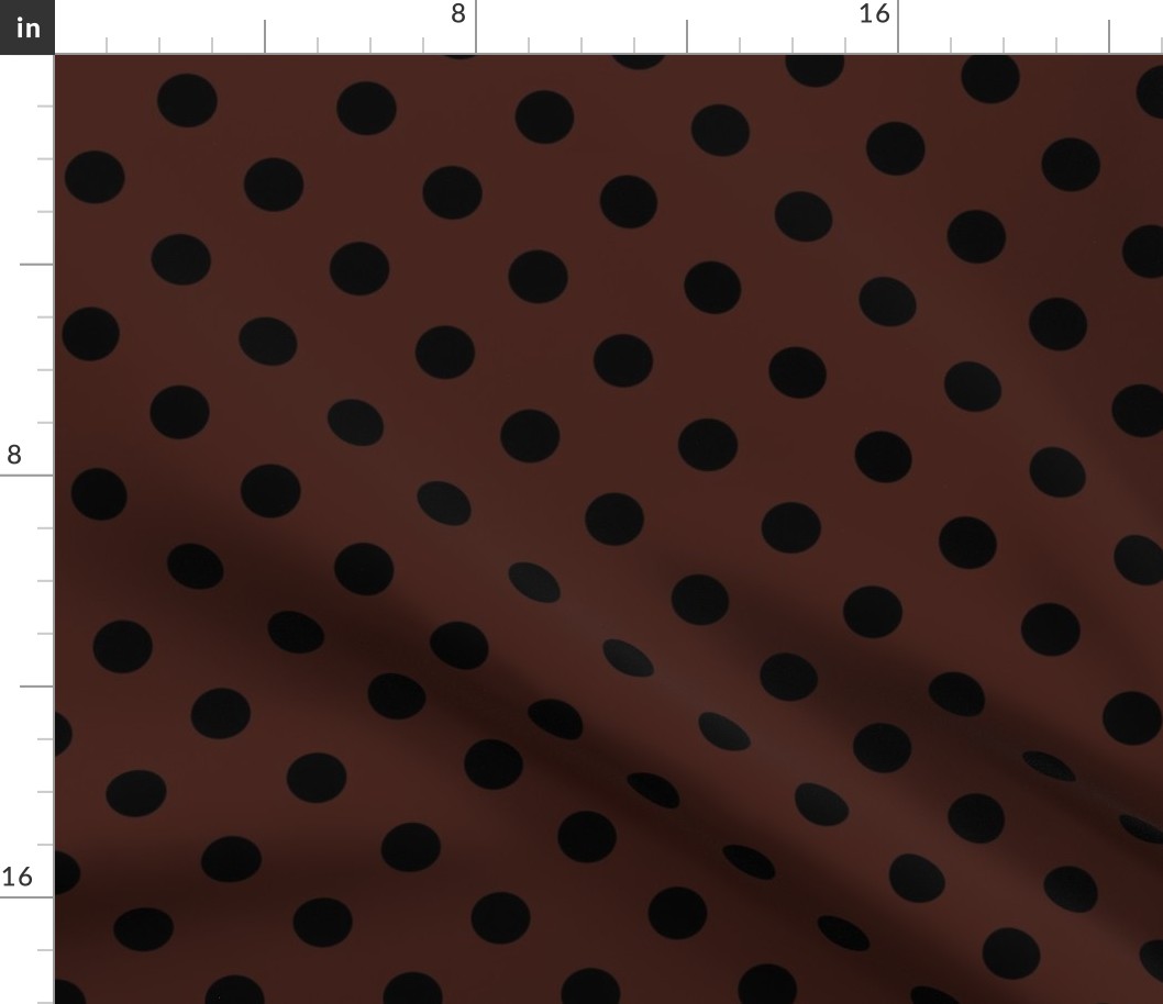 One Inch Black Polka Dots on Brown