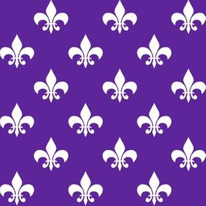 One Inch White Fleur-de-lis on Purple