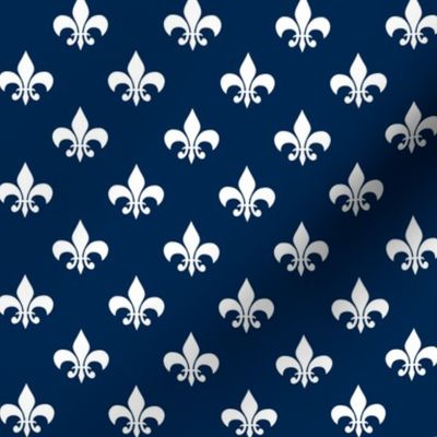 One Inch White Fleur-de-lis on Navy Blue