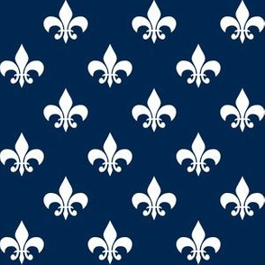 One Inch White Fleur-de-lis on Navy Blue