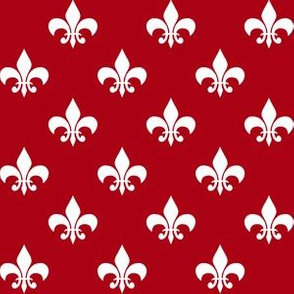 One Inch White Fleur-de-lis on Dark Red