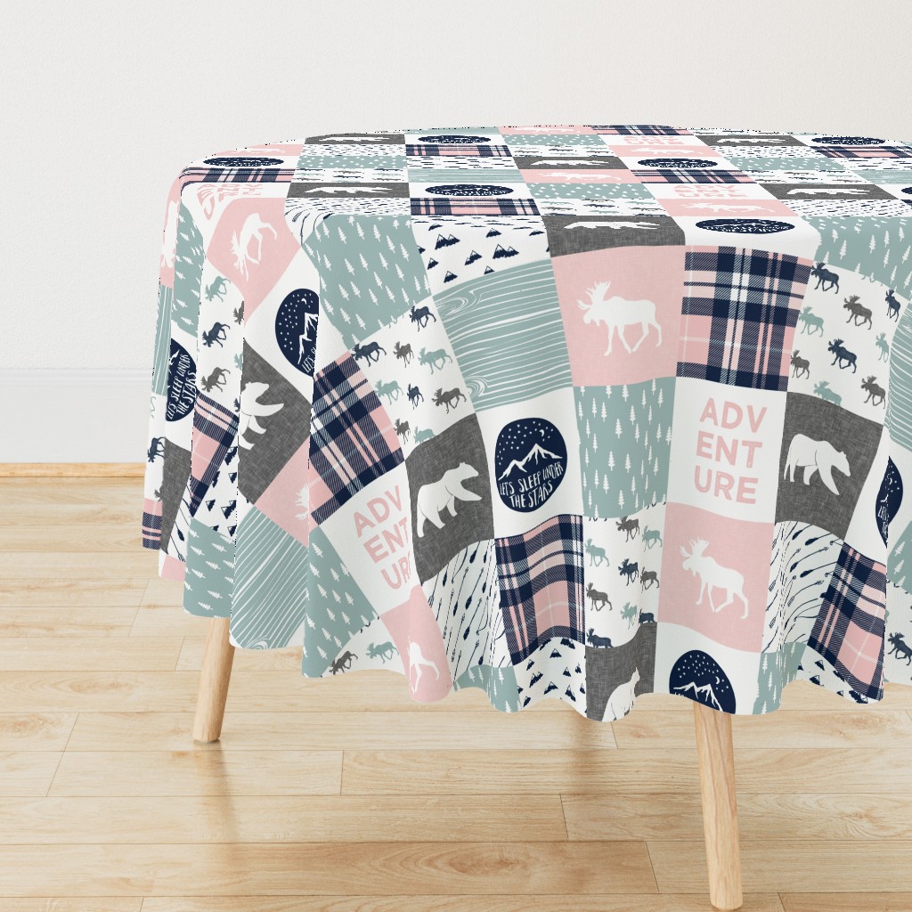 Happy Camper wholecloth w/fall plaid || (dusty blue and rose)