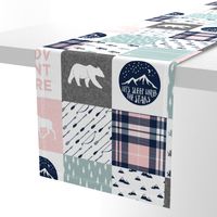 Happy Camper wholecloth w/fall plaid || (dusty blue and rose)