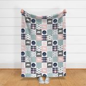 Happy Camper wholecloth w/fall plaid || (dusty blue and rose)