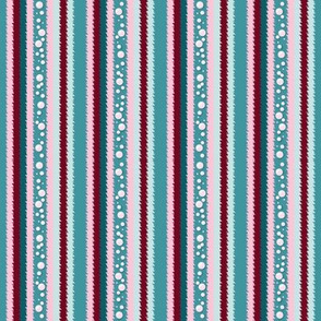 JP1 - Small - Bubbly Jagged Stripes in Aquamarine, Aqua, Burgundy Red and Pastel Pink