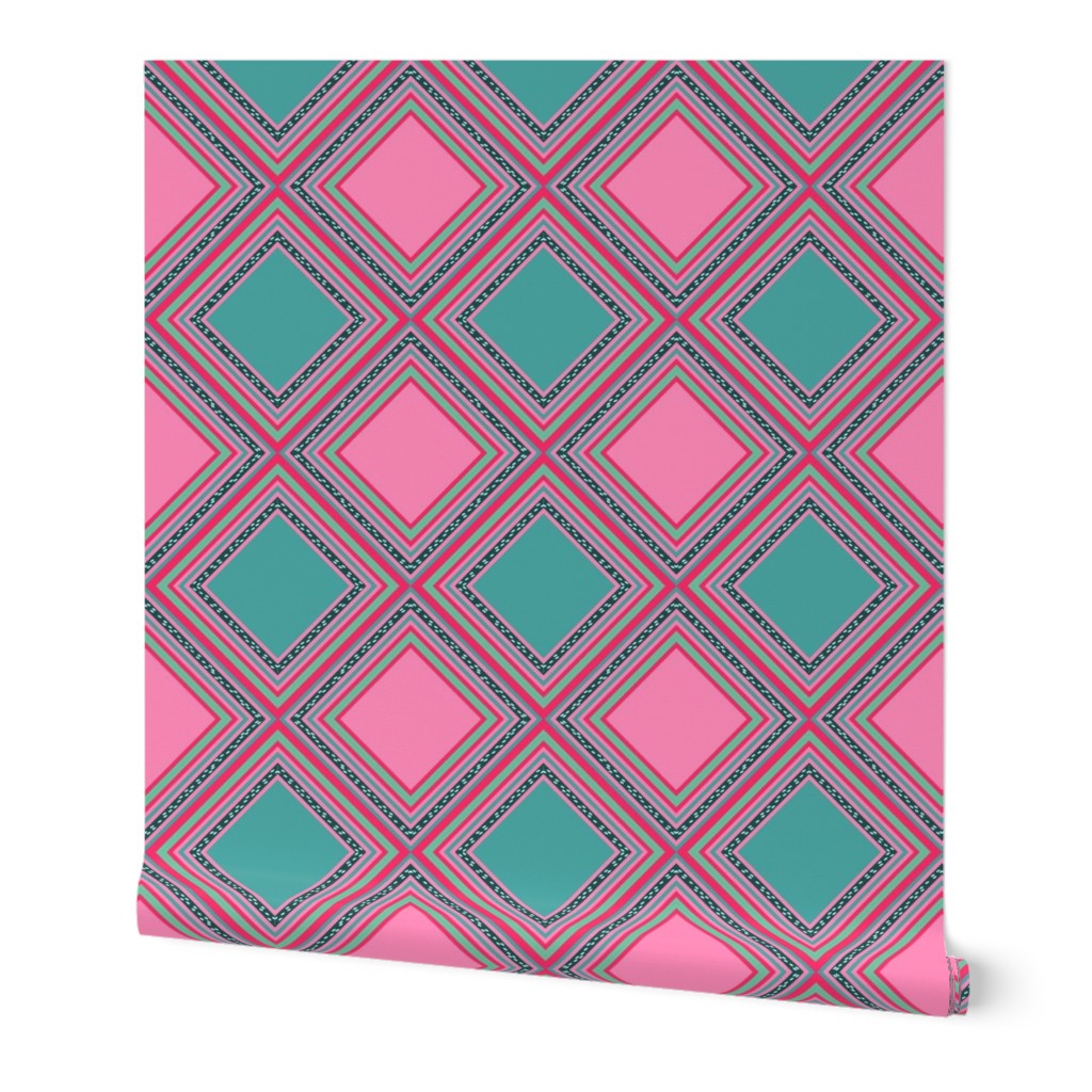 FNB3 - Mini Cheater Quilt  in Red - Pink - Green