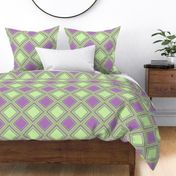 FNB2 - Diamonds on Point Cheater Quilt  in  Lime Green - Purple