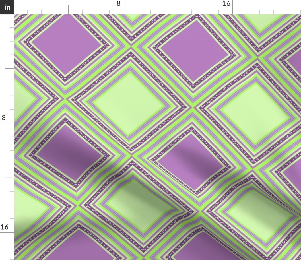 FNB2 - Diamonds on Point Cheater Quilt  in  Lime Green - Purple