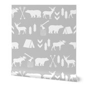 woodland camping fabric grey girls nursery baby girl grey cute outdoors camping