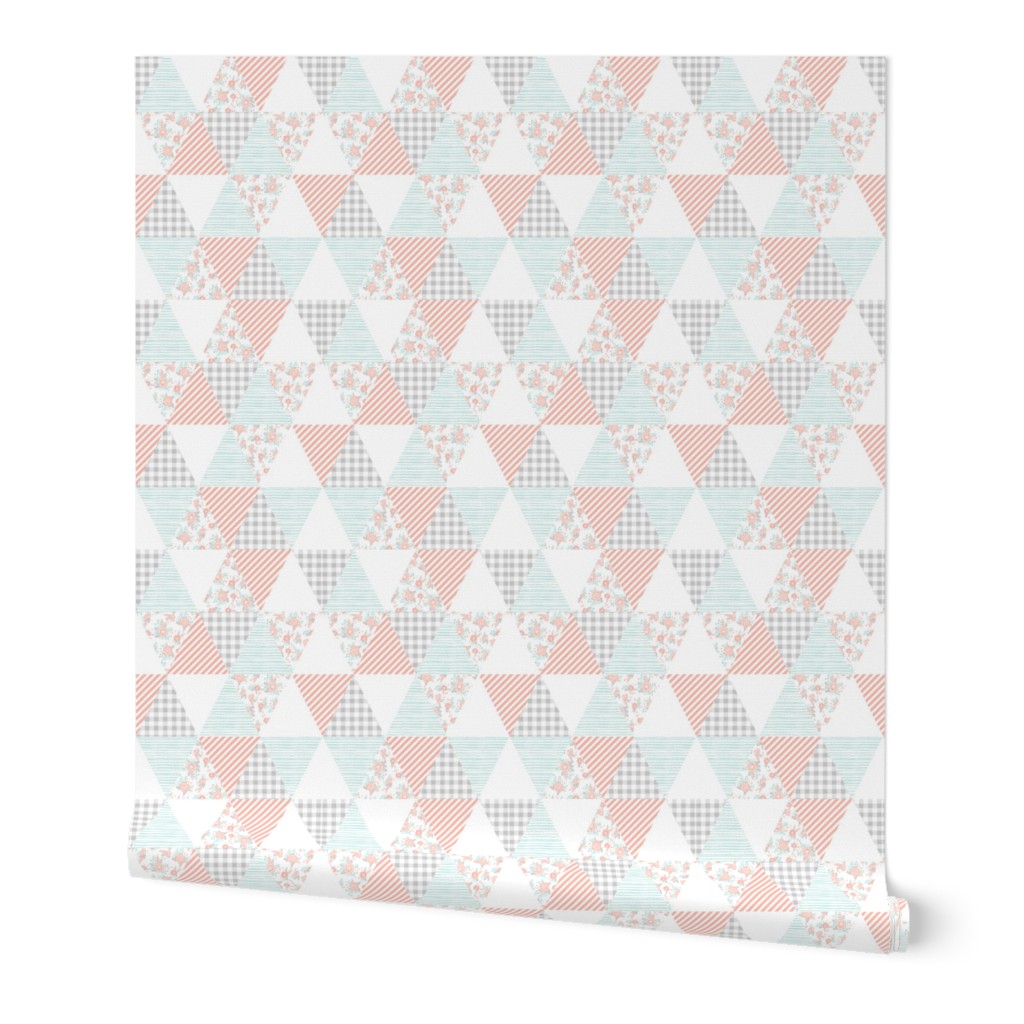 triangles cheater quilt soft pastel cute florals mint blush grey coordinate
