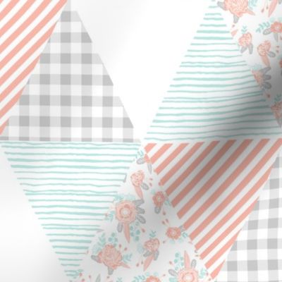 triangles cheater quilt soft pastel cute florals mint blush grey coordinate