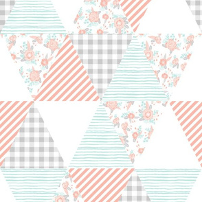 triangles cheater quilt soft pastel cute florals mint blush grey coordinate