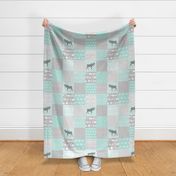 square cheater quilt 6" squares cute mint and grey moose quilt baby blanket crib sheet cheater quilt