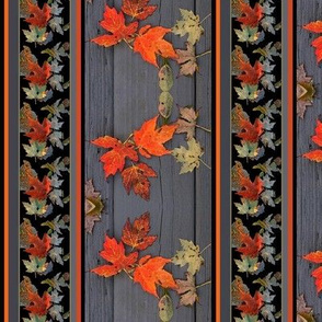 Autumn Maple Leaves on Gray Wood - Border
