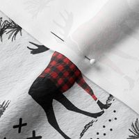 Bear, deer and moose - buffalo plaid and forest - grey background