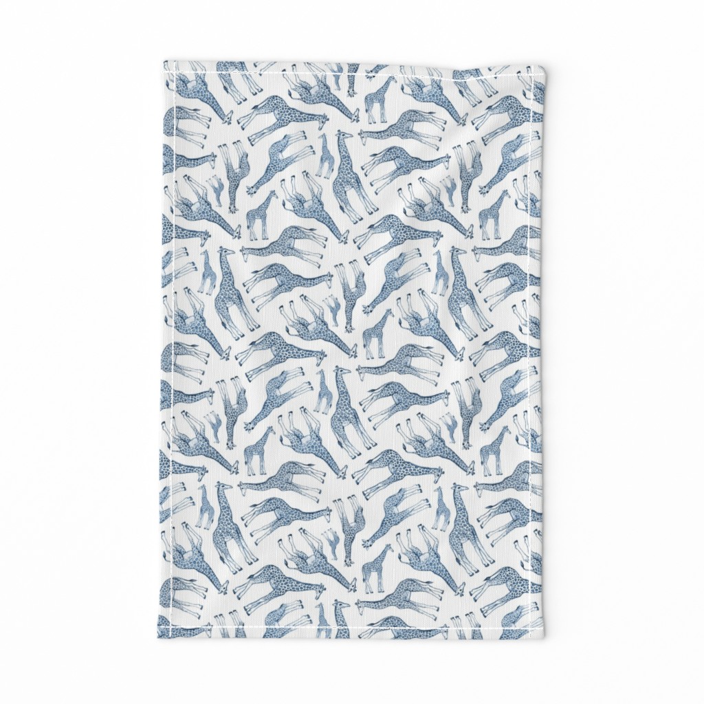 Little Ditsy Navy Blue Giraffes on White