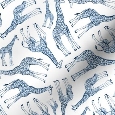 Little Ditsy Navy Blue Giraffes on White