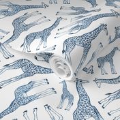 Little Ditsy Navy Blue Giraffes on White