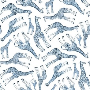 Little Ditsy Navy Blue Giraffes on White