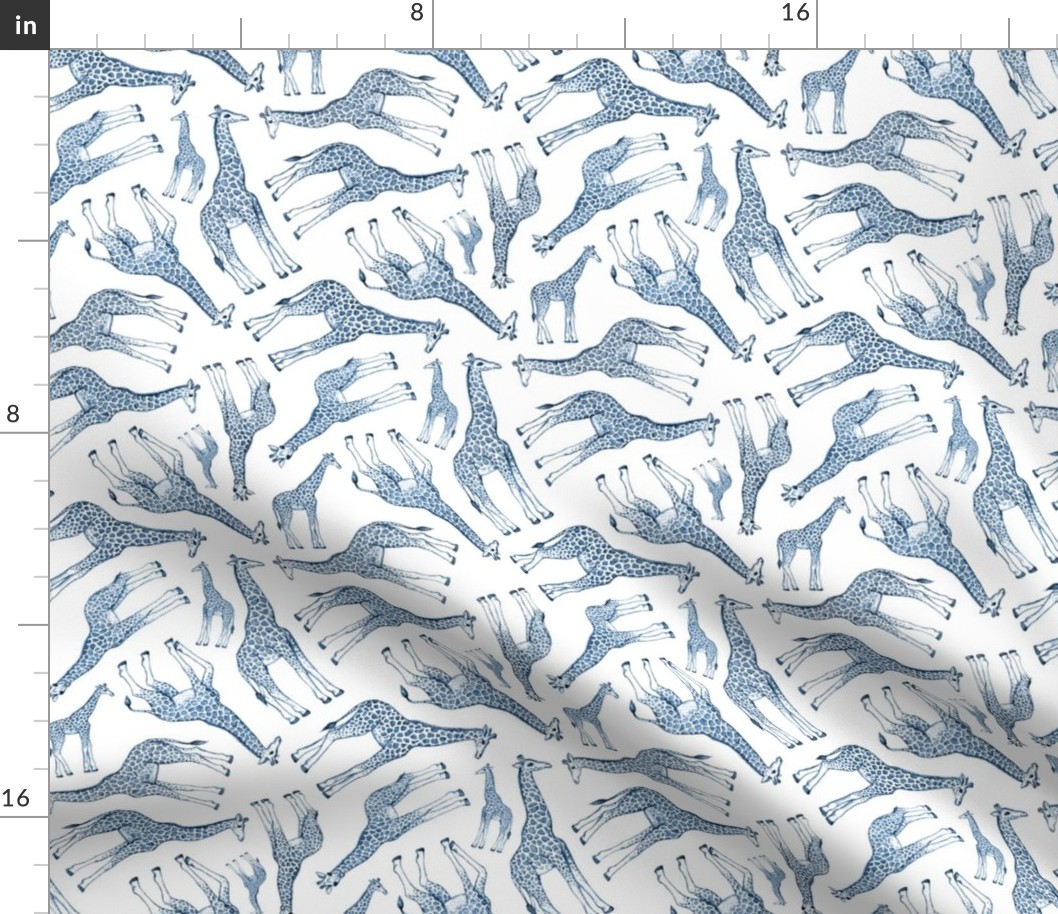 Little Ditsy Navy Blue Giraffes on White