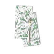 Little Ditsy Dark Green Giraffes on White