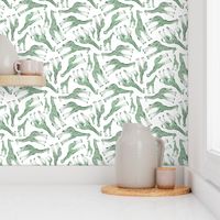 Little Ditsy Dark Green Giraffes on White