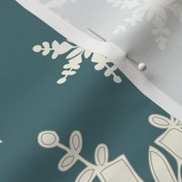Snowflakes - Large - Ivory, Teal 